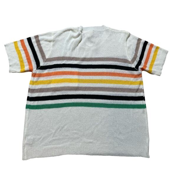 Women’s BiBi Size Large Multicolor‎ White Stripe Short T-shirt Sheer Sleeve New - Picture 2 of 7